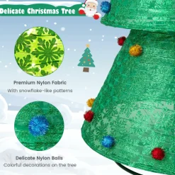 Tangkula 6.5 FT Pop-Up Lighted Christmas Tree, Artificial Xmas Tree with 200 Warm White LED Lights