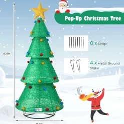 Tangkula 6.5 FT Pop-Up Lighted Christmas Tree, Artificial Xmas Tree with 200 Warm White LED Lights