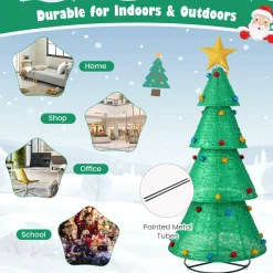 Tangkula 6.5 FT Pop-Up Lighted Christmas Tree, Artificial Xmas Tree with 200 Warm White LED Lights