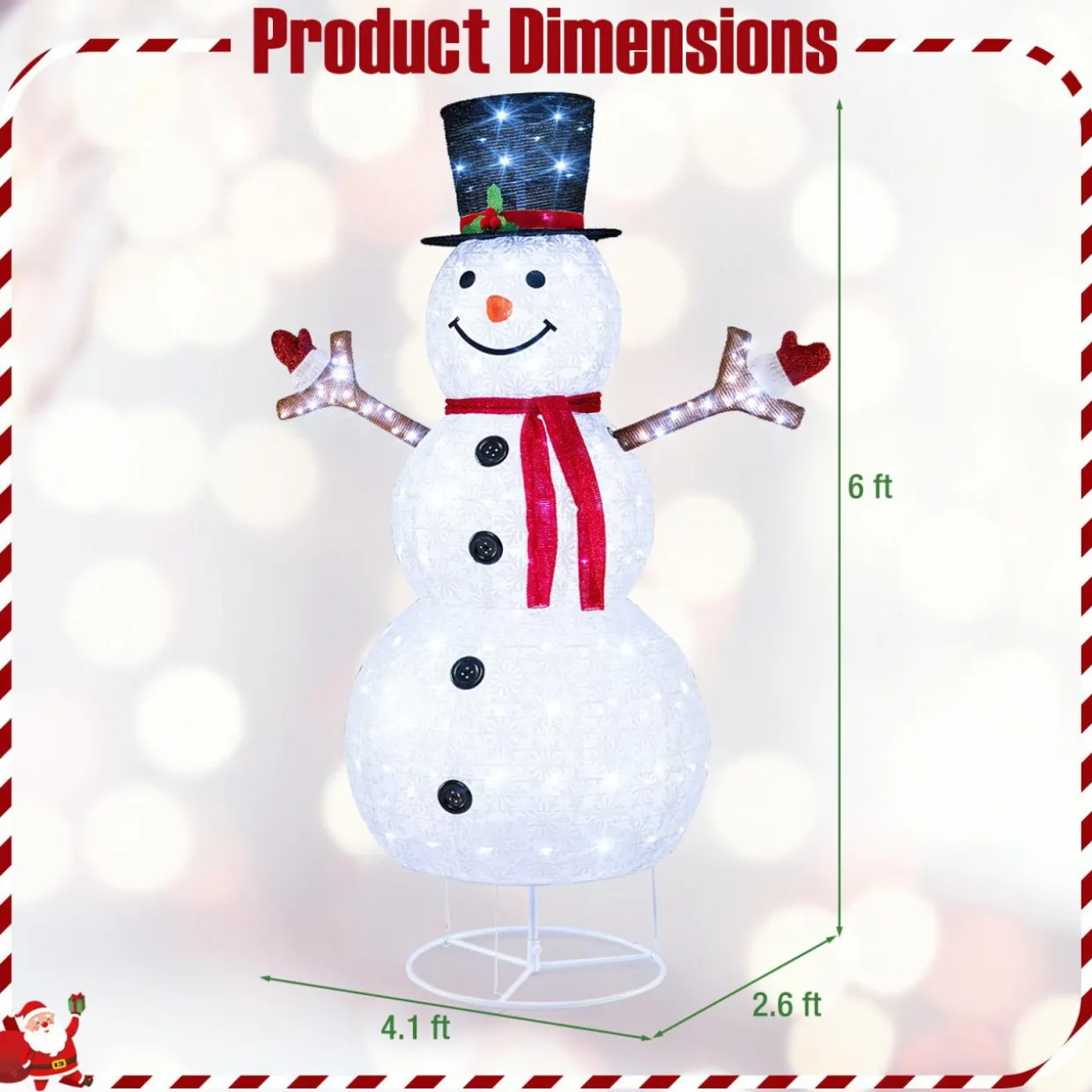 Tangkula 6 FT Pre-Lit Christmas Snowman w/Built-in Lights, Xmas Snowman w/Black Hat