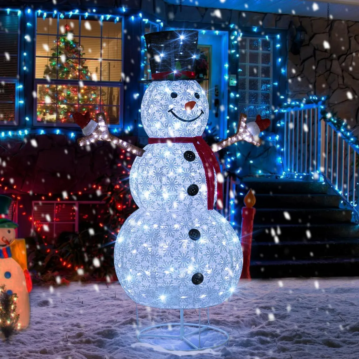Tangkula 6 FT Pre-Lit Christmas Snowman w/Built-in Lights, Xmas Snowman w/Black Hat