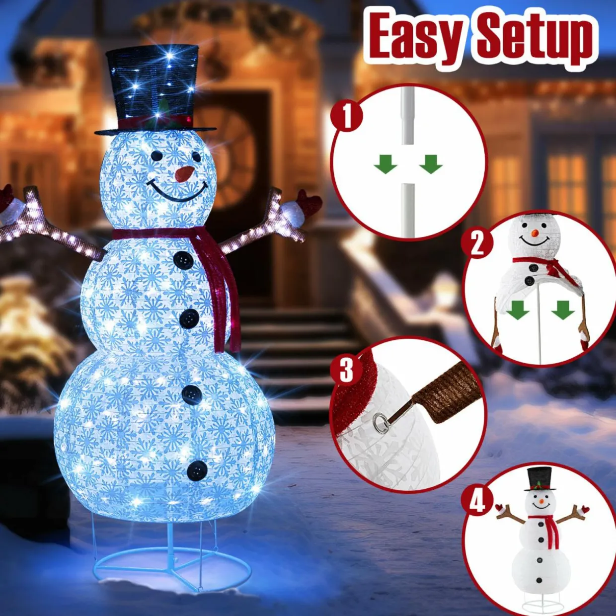 Tangkula 6 FT Pre-Lit Christmas Snowman w/Built-in Lights, Xmas Snowman w/Black Hat
