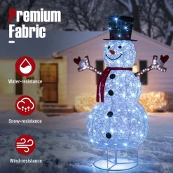 Tangkula 6 FT Pre-Lit Christmas Snowman w/Built-in Lights, Xmas Snowman w/Black Hat