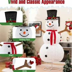 Tangkula 6 FT Pre-Lit Christmas Snowman w/Built-in Lights, Xmas Snowman w/Black Hat