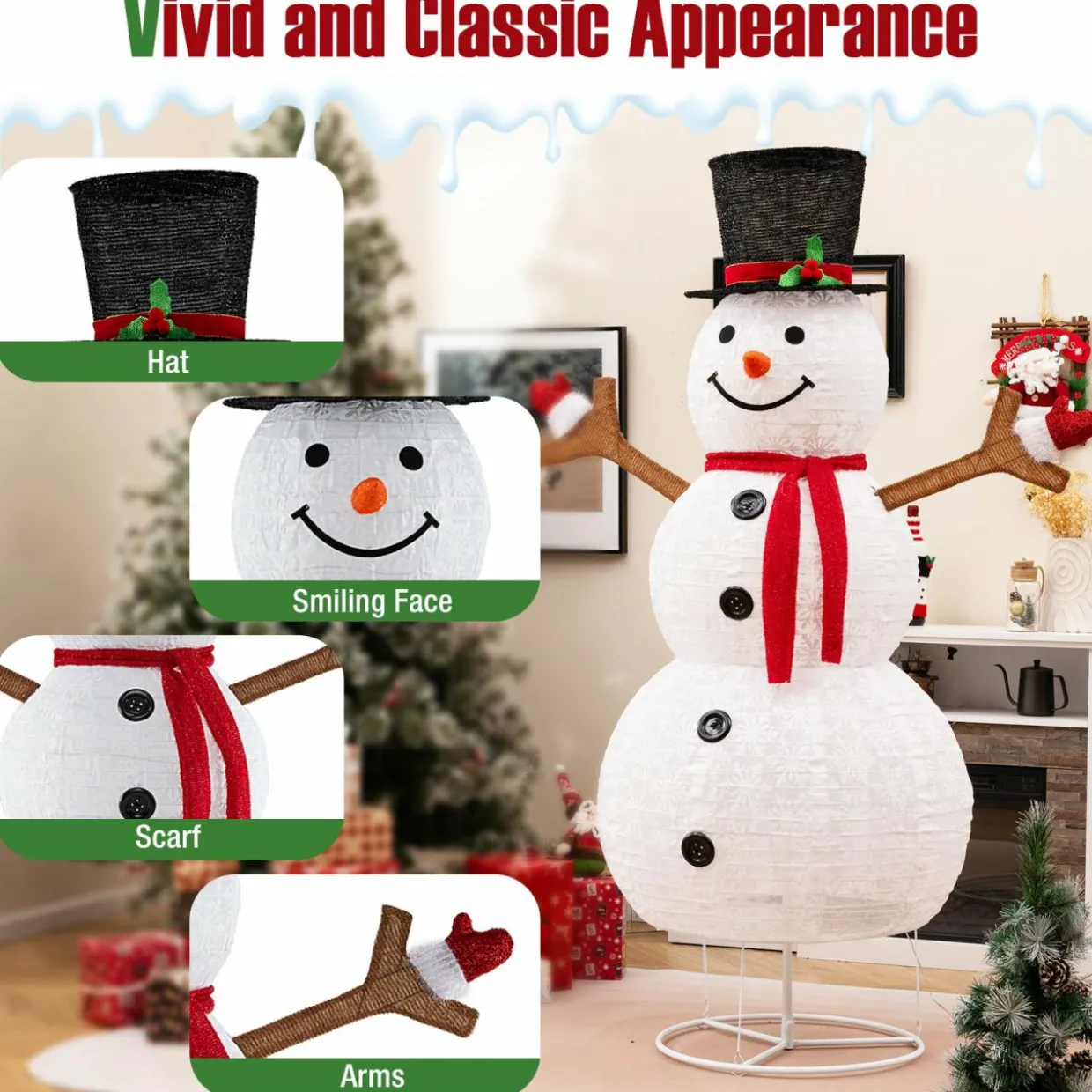 Tangkula 6 FT Pre-Lit Christmas Snowman w/Built-in Lights, Xmas Snowman w/Black Hat