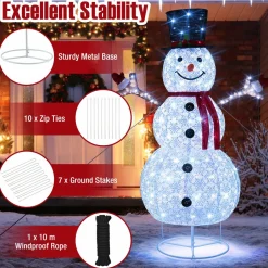 Tangkula 6 FT Pre-Lit Christmas Snowman w/Built-in Lights, Xmas Snowman w/Black Hat