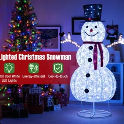 Tangkula 6 FT Pre-Lit Christmas Snowman w/Built-in Lights, Xmas Snowman w/Black Hat
