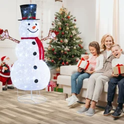 Tangkula 6 FT Pre-Lit Christmas Snowman w/Built-in Lights, Xmas Snowman w/Black Hat