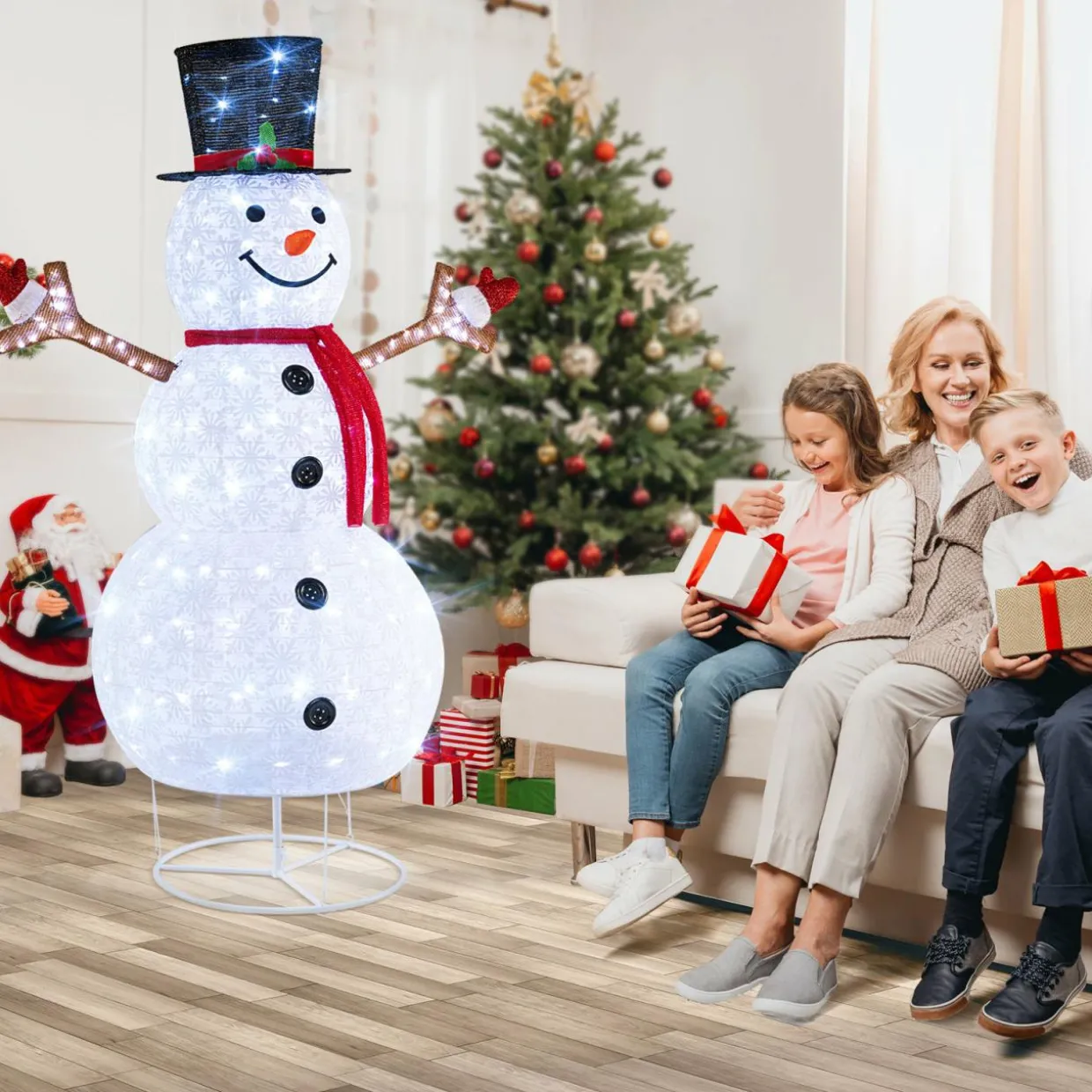 Tangkula 6 FT Pre-Lit Christmas Snowman w/Built-in Lights, Xmas Snowman w/Black Hat
