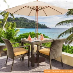 TANGKULA 9.5 FT Pulley Lift Round Patio Umbrella, Wooden Market Umbrella
