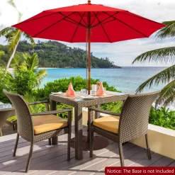 TANGKULA 9.5 FT Pulley Lift Round Patio Umbrella, Wooden Market Umbrella