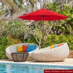 TANGKULA 9.5 FT Pulley Lift Round Patio Umbrella, Wooden Market Umbrella