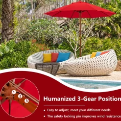 TANGKULA 9.5 FT Pulley Lift Round Patio Umbrella, Wooden Market Umbrella