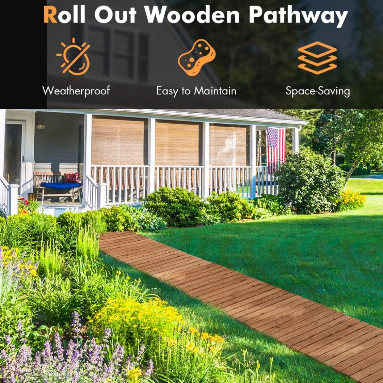 Tangkula 8 ft Roll-Out Garden Fir Wood Pathway
