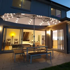 Tangkula 15 Ft Solar LED Patio Double-Sided Umbrella with Base