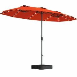 Tangkula 15 Ft Solar LED Patio Double-Sided Umbrella with Base
