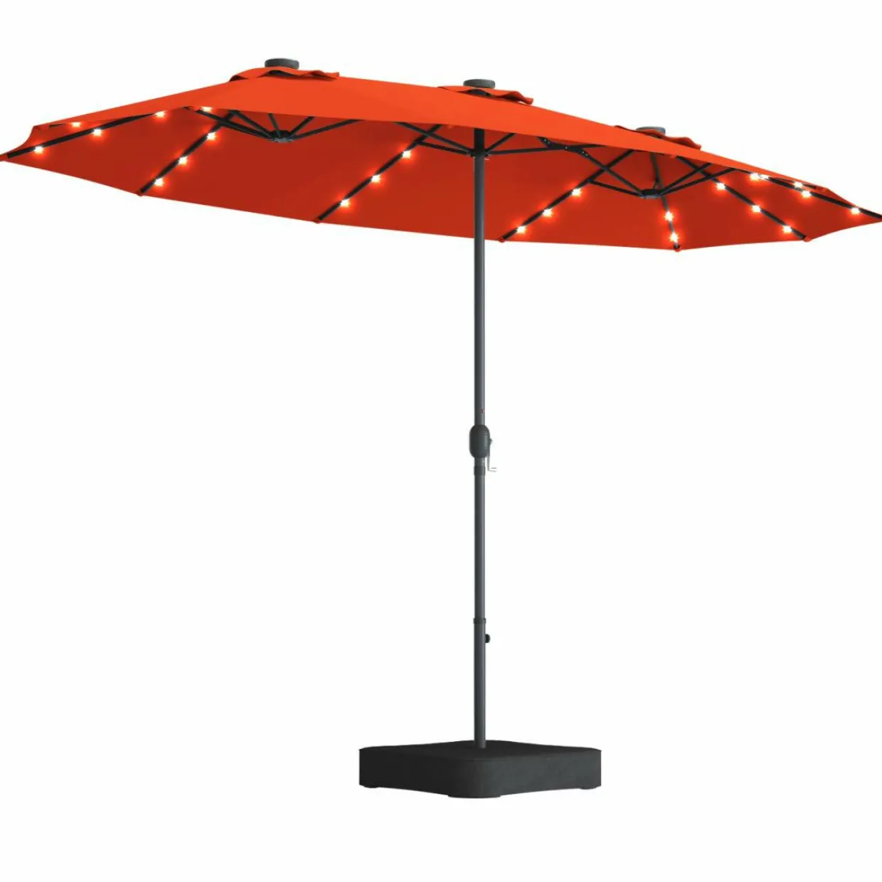 Tangkula 15 Ft Solar LED Patio Double-Sided Umbrella with Base