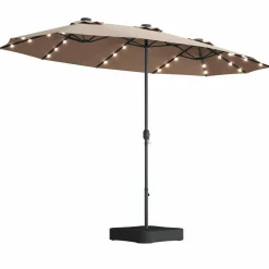 Tangkula 15 Ft Solar LED Patio Double-Sided Umbrella with Base