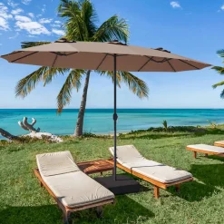 Tangkula 15 Ft Solar LED Patio Double-Sided Umbrella with Base