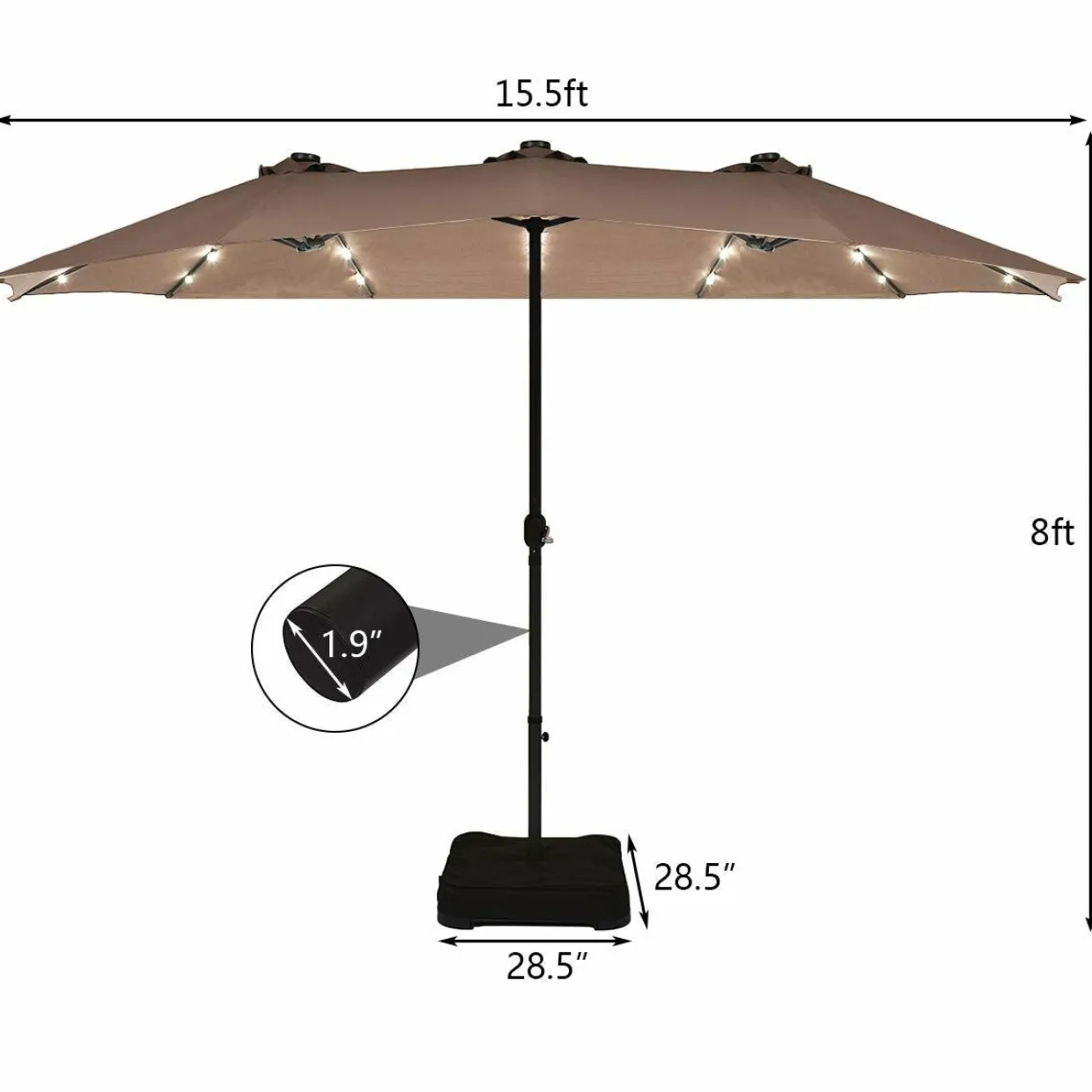 Tangkula 15 Ft Solar LED Patio Double-Sided Umbrella with Base