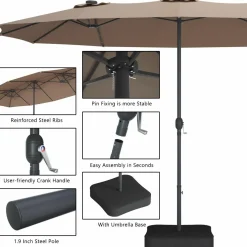 Tangkula 15 Ft Solar LED Patio Double-Sided Umbrella with Base