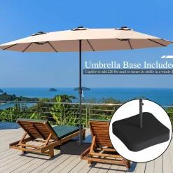 Tangkula 15 Ft Solar LED Patio Double-Sided Umbrella with Base