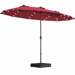 Tangkula 15 Ft Solar LED Patio Double-Sided Umbrella with Base