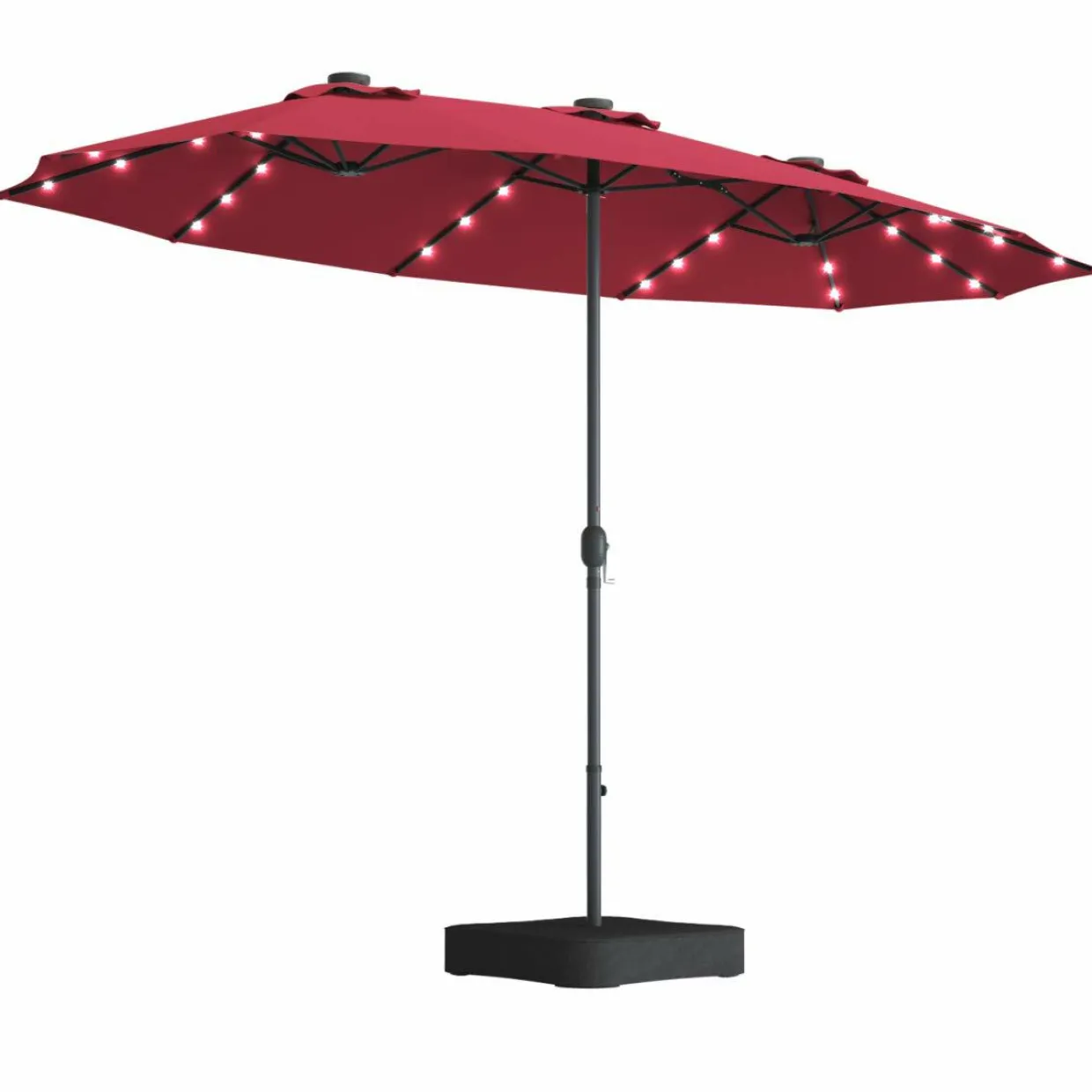 Tangkula 15 Ft Solar LED Patio Double-Sided Umbrella with Base
