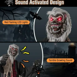 Tangkula 8.2 FT Standing Animatronic Werewolf, Scary Halloween Prop with Howling Sounds