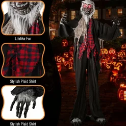 Tangkula 8.2 FT Standing Animatronic Werewolf, Scary Halloween Prop with Howling Sounds