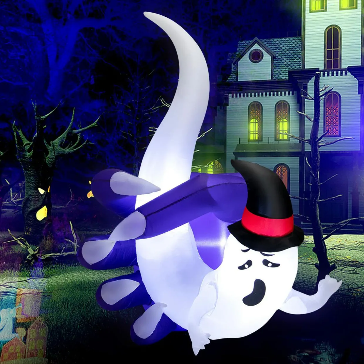 Tangkula 6 FT Tall Halloween Inflatable Ghost Decoration, Outdoor Decoration with Bright LED Lights