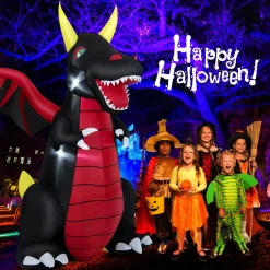 Tangkula 8 FT Tall Halloween Inflatable Decoration, Outdoor Blow Up Giant Dragon w/ Wings, Bright LED Lights