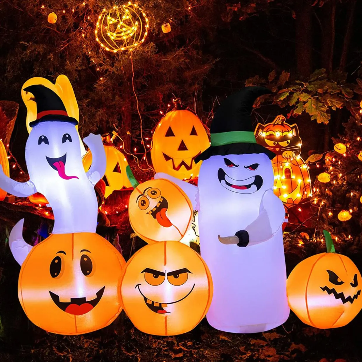 Tangkula 6 FT Tall Halloween Inflatable Ghost Decoration, Outdoor Decoration with Bright LED Lights