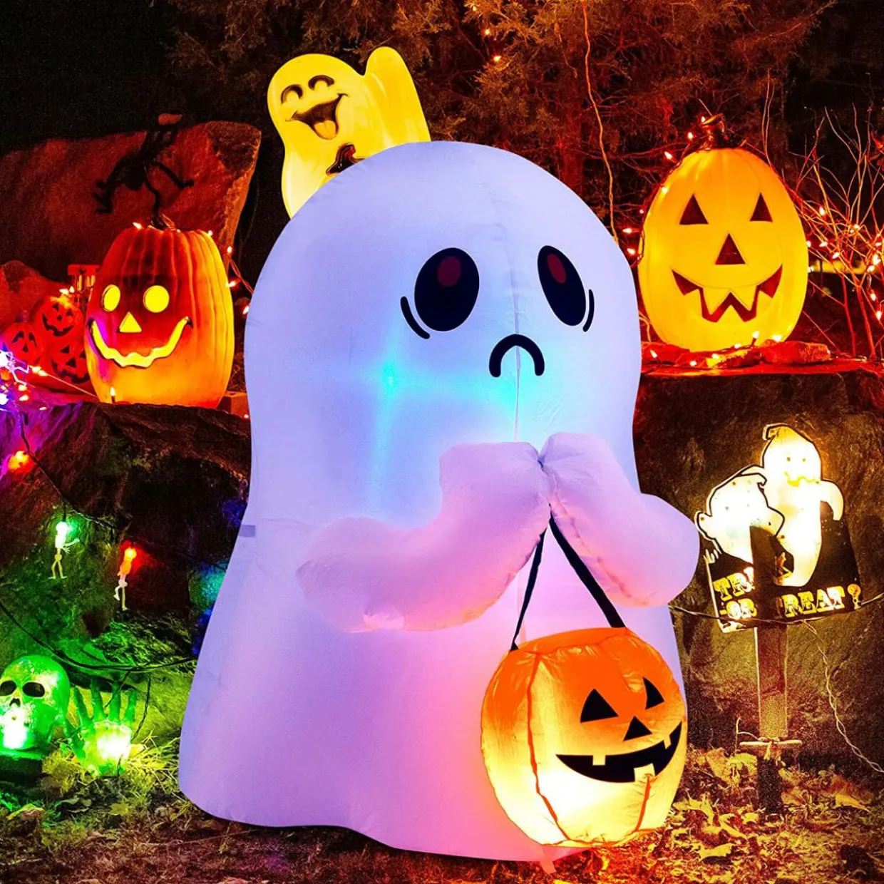 Tangkula 6 FT Tall Halloween Inflatable Ghost Decoration, Outdoor Decoration with Bright LED Lights