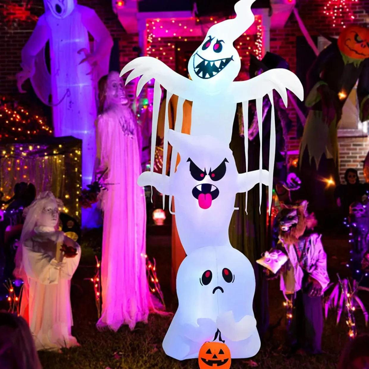 Tangkula 6 FT Tall Halloween Inflatable Ghost Decoration, Outdoor Decoration with Bright LED Lights