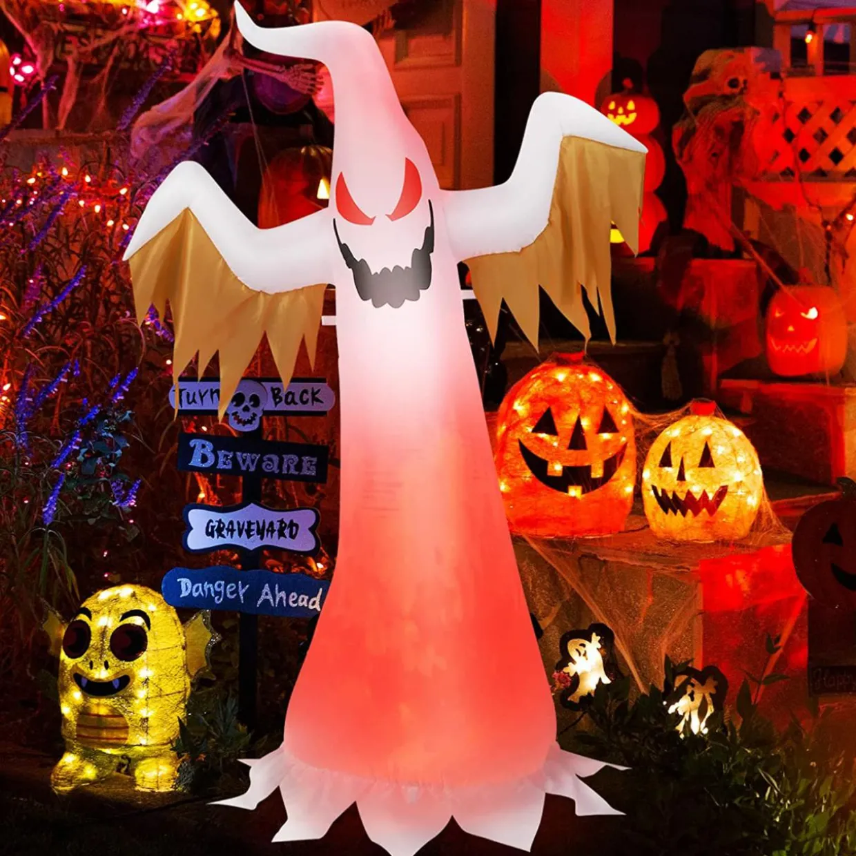 Tangkula 6 FT Tall Halloween Inflatable Ghost Decoration, Outdoor Decoration with Bright LED Lights
