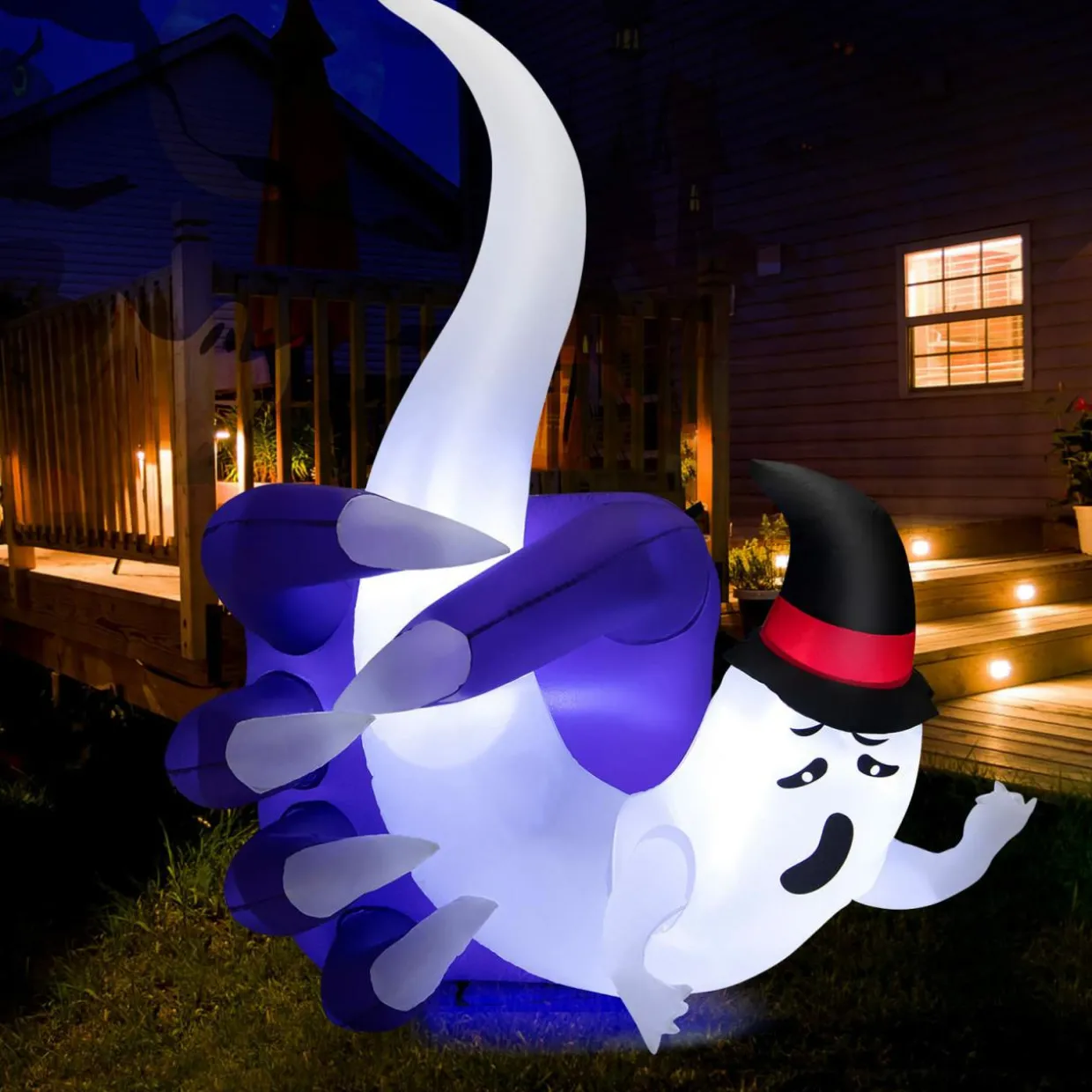Tangkula 6 FT Tall Halloween Inflatable Ghost Decoration, Outdoor Decoration with Bright LED Lights