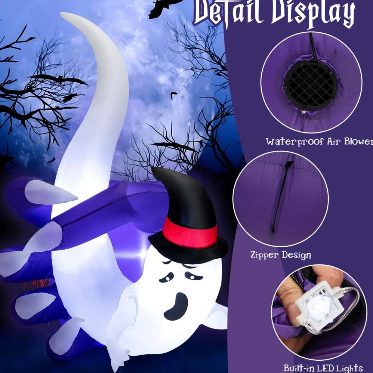Tangkula 6 FT Tall Halloween Inflatable Ghost Decoration, Outdoor Decoration with Bright LED Lights