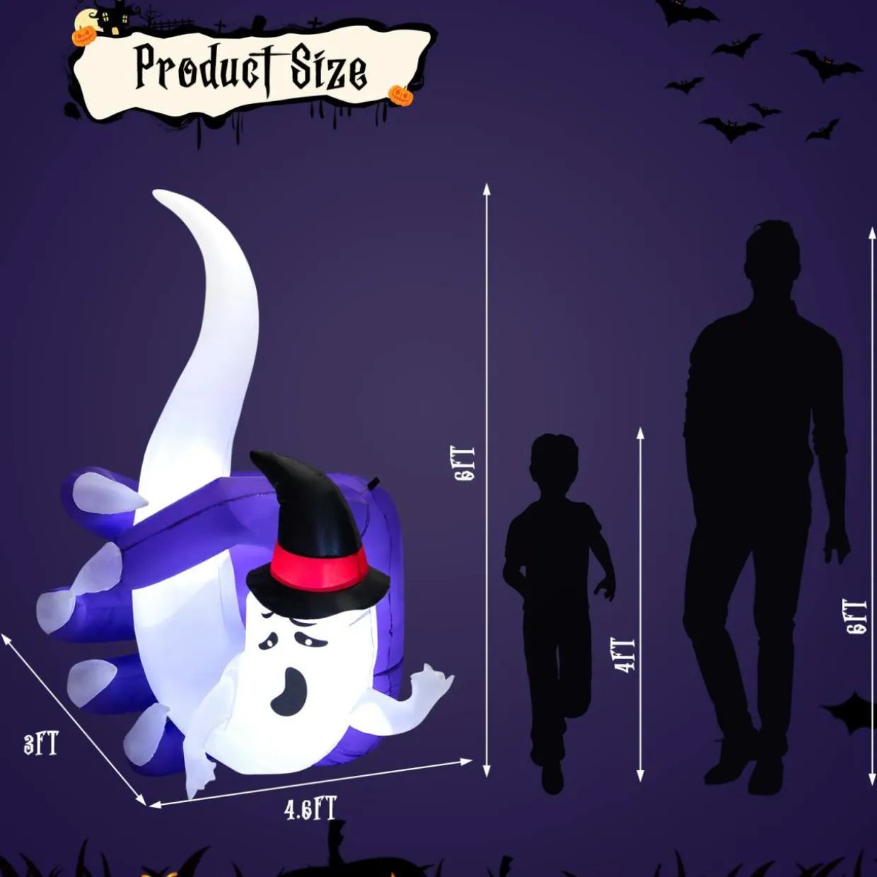 Tangkula 6 FT Tall Halloween Inflatable Ghost Decoration, Outdoor Decoration with Bright LED Lights