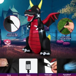Tangkula 8 FT Tall Halloween Inflatable Decoration, Outdoor Blow Up Giant Dragon w/ Wings, Bright LED Lights
