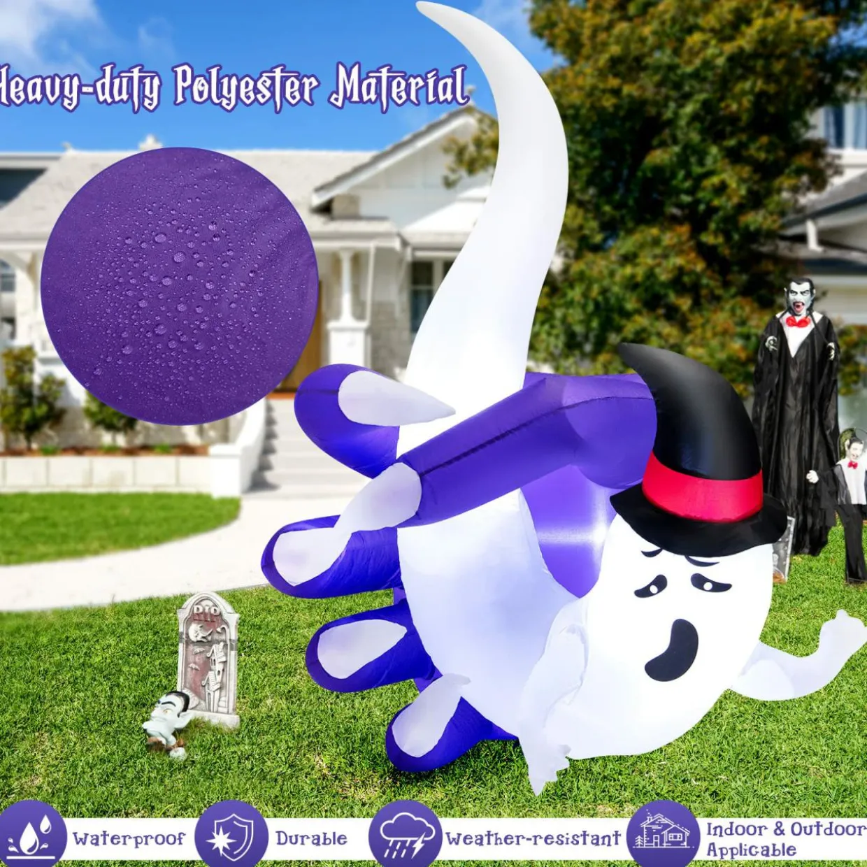 Tangkula 6 FT Tall Halloween Inflatable Ghost Decoration, Outdoor Decoration with Bright LED Lights