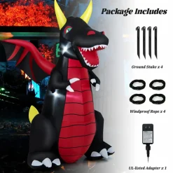 Tangkula 8 FT Tall Halloween Inflatable Decoration, Outdoor Blow Up Giant Dragon w/ Wings, Bright LED Lights