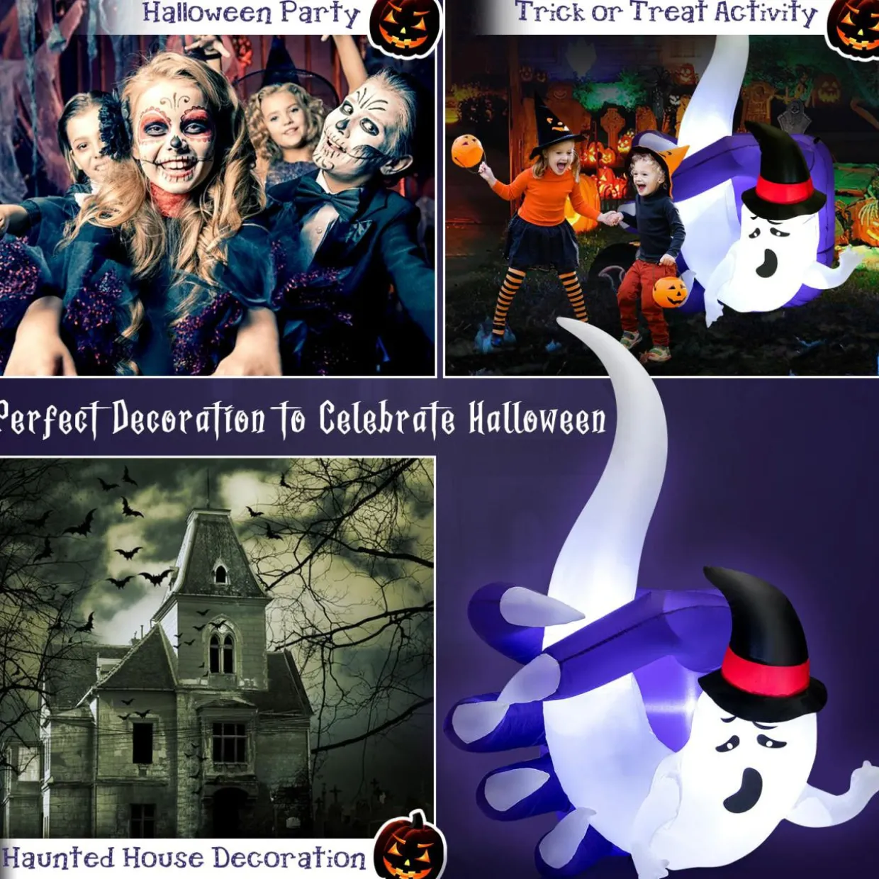 Tangkula 6 FT Tall Halloween Inflatable Ghost Decoration, Outdoor Decoration with Bright LED Lights