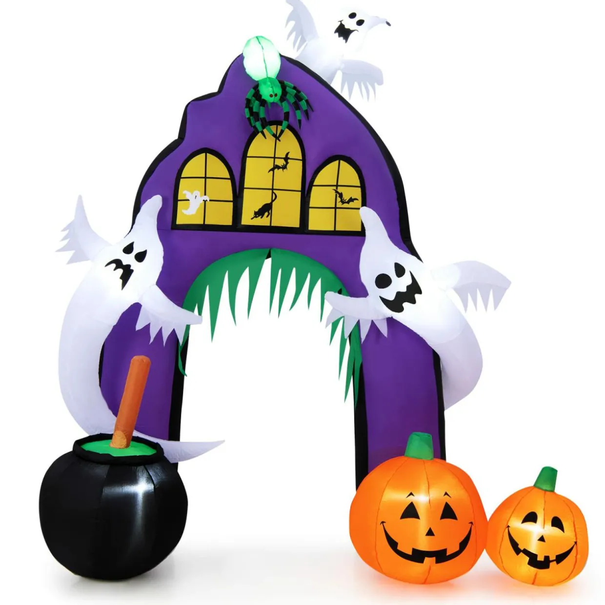 Tangkula 9 FT Tall Halloween Inflatable Castle Archway, Blow-up Walkway w/ Spider, Ghosts, Pumpkins, Cauldron