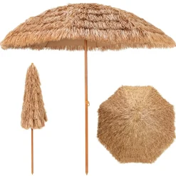Tangkula 8 FT Thatched Patio Umbrella, Hawaiian Style Grass Beach Umbrella with 8 Ribs