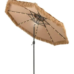 Tangkula 10 ft Thatched Patio Umbrella, 2 Tier Hawaiian Style Grass Beach Umbrella with 32 Led Lights