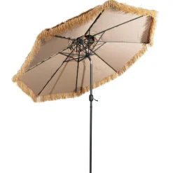 Tangkula 10 ft Thatched Patio Umbrella, 2 Tier Hawaiian Style Grass Beach Umbrella with 8 Ribs