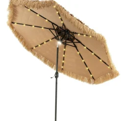 Tangkula 9 ft Thatched Patio Umbrella, 2 Tier Hawaiian Style Grass Beach Umbrella with 32 Led Lights