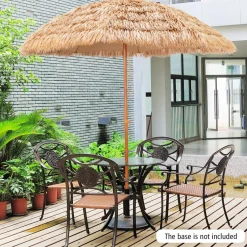 Tangkula 8 FT Thatched Patio Umbrella, Hawaiian Style Grass Beach Umbrella with 8 Ribs