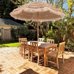 Tangkula 7.2 FT Thatched Patio Umbrella, Hawaiian Style Grass Beach Umbrella with Tilt Adjustment